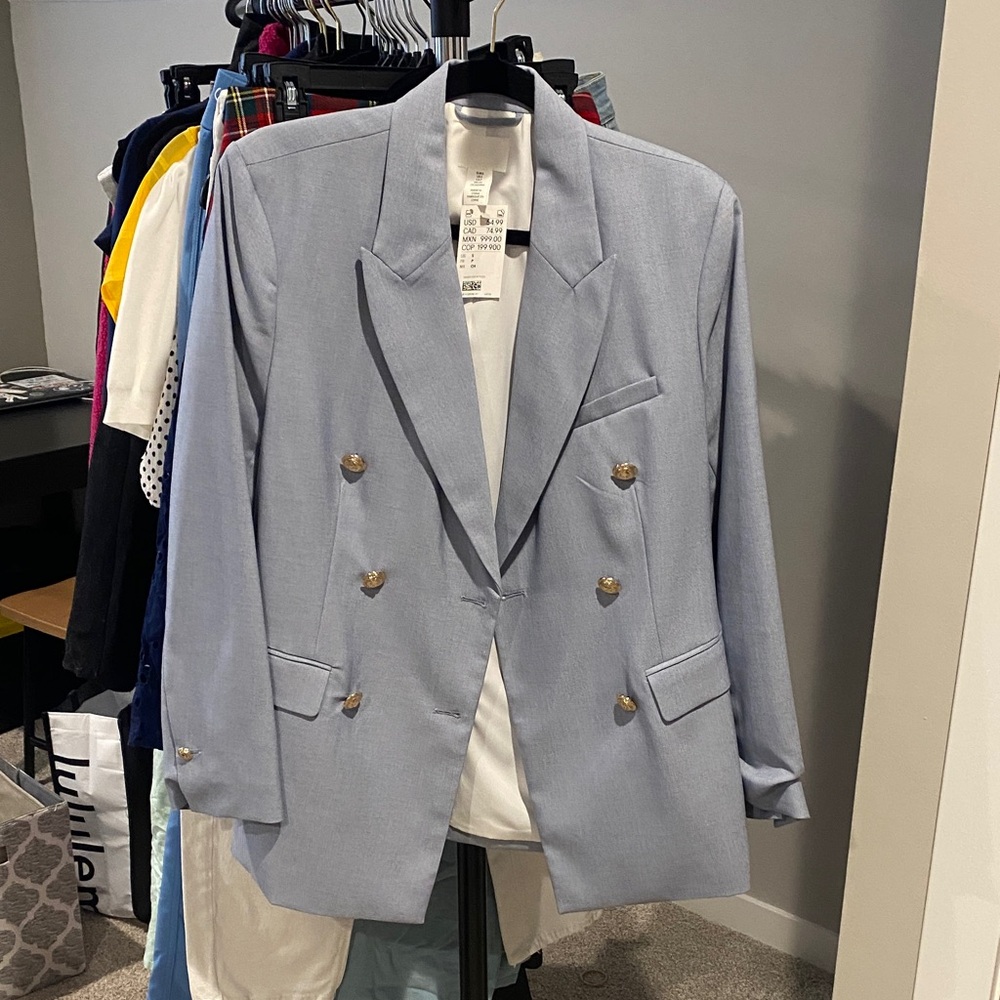 H&M Light Blue Double-Breasted Blazer